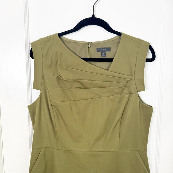 J. Crew Promotion Sheath Dress Asymmetrical Neckline Pencil Style Army Green 14 - Picture 2 of 10